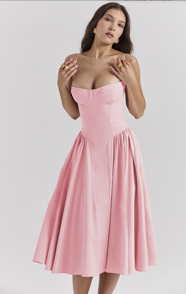 Antoinette | Women’s Sleeveless Balconette Neck Midi Party Dress