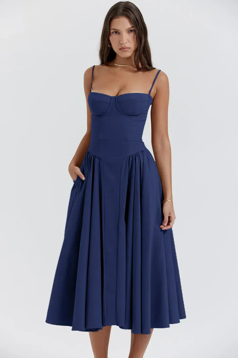 Antoinette | Women’s Sleeveless Balconette Neck Midi Party Dress