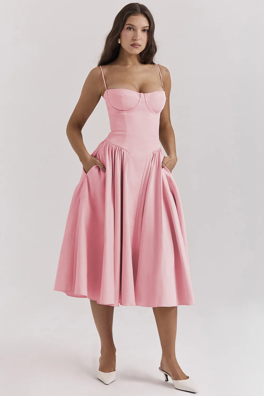 Antoinette | Women’s Sleeveless Balconette Neck Midi Party Dress