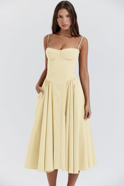 Antoinette | Women’s Sleeveless Balconette Neck Midi Party Dress