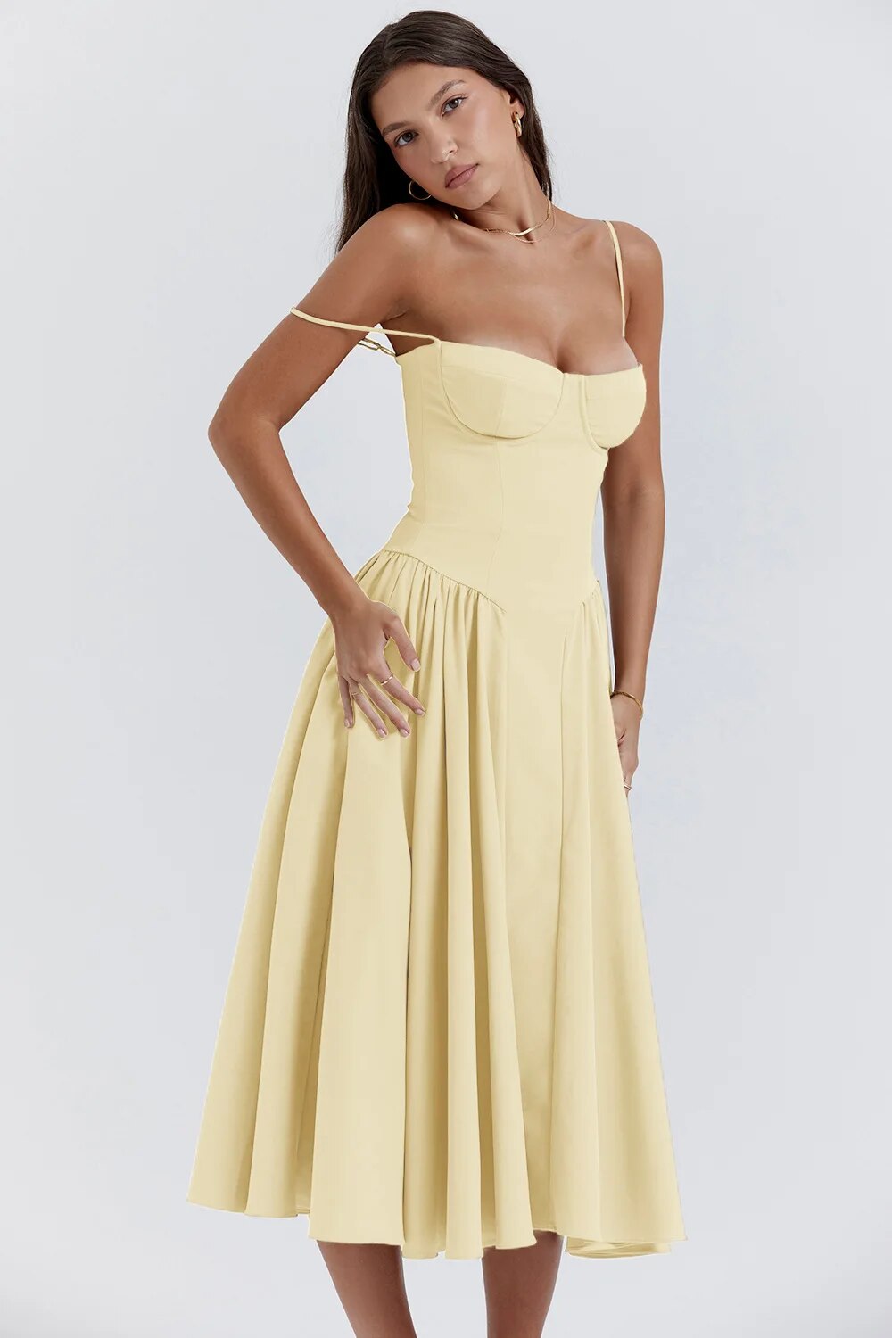 Antoinette | Women’s Sleeveless Balconette Neck Midi Party Dress