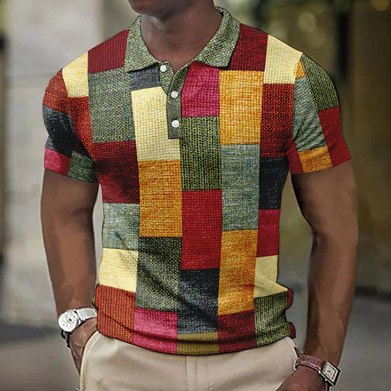 Antonello | Men's Patterned Short Sleeve Pointed Collar Polo Shirt