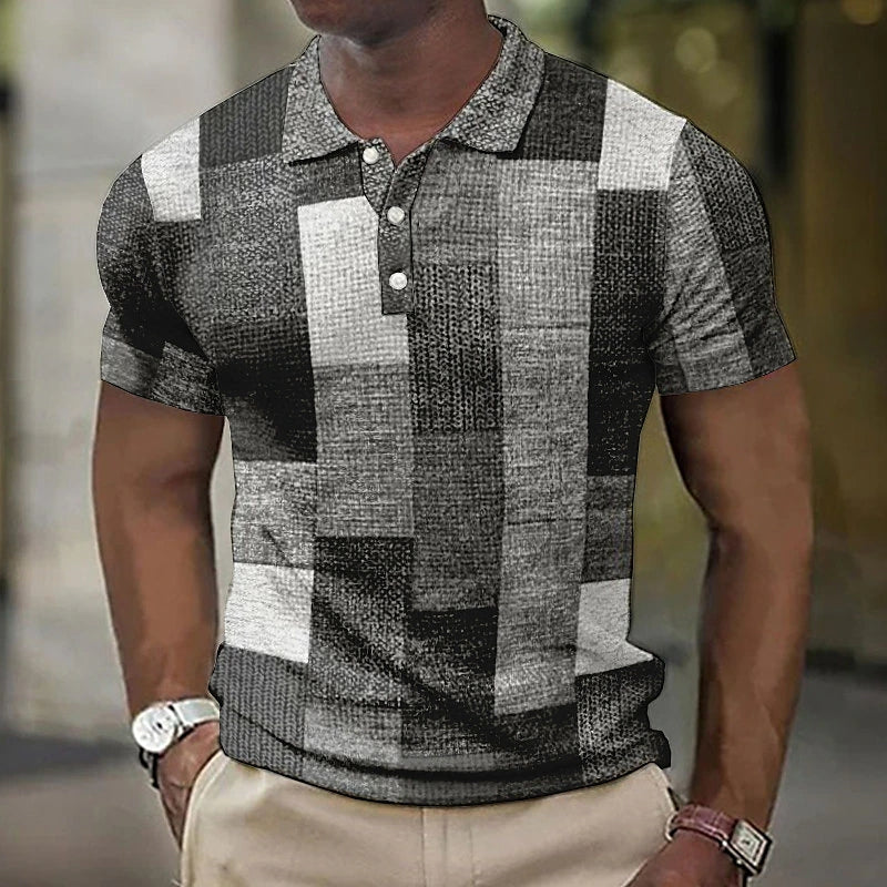 Antonello | Men's Patterned Short Sleeve Pointed Collar Polo Shirt