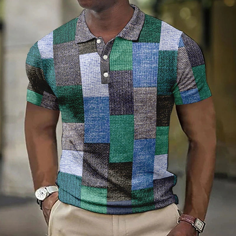 Antonello | Men's Patterned Short Sleeve Pointed Collar Polo Shirt