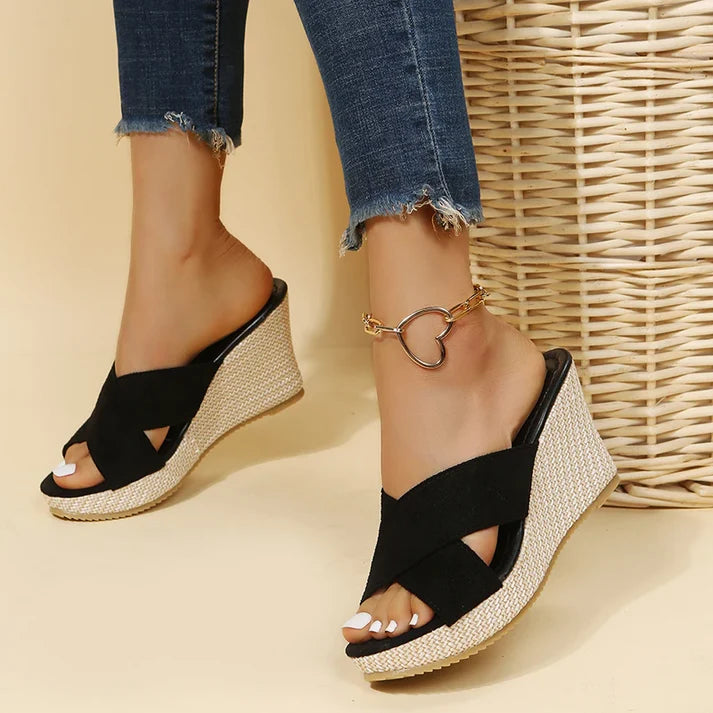 Aria | Women’s Cross Strap Open Toe Platform Wedge Sandals