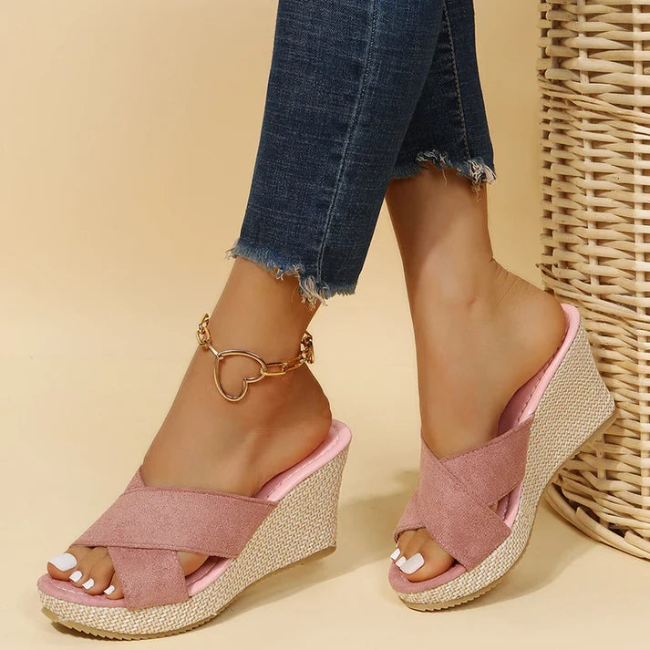 Aria | Women’s Cross Strap Open Toe Platform Wedge Sandals