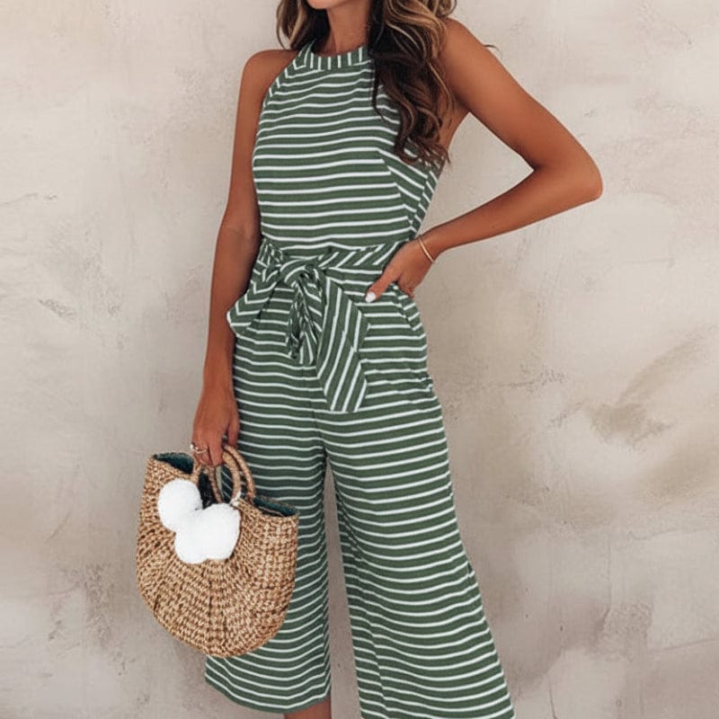 Arianna | Women’s Striped Wide Leg Sleeveless Jumpsuit
