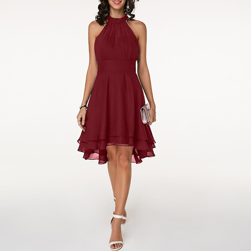 Arielle | Women’s Halter Neck Ruffle Hem Party Dress