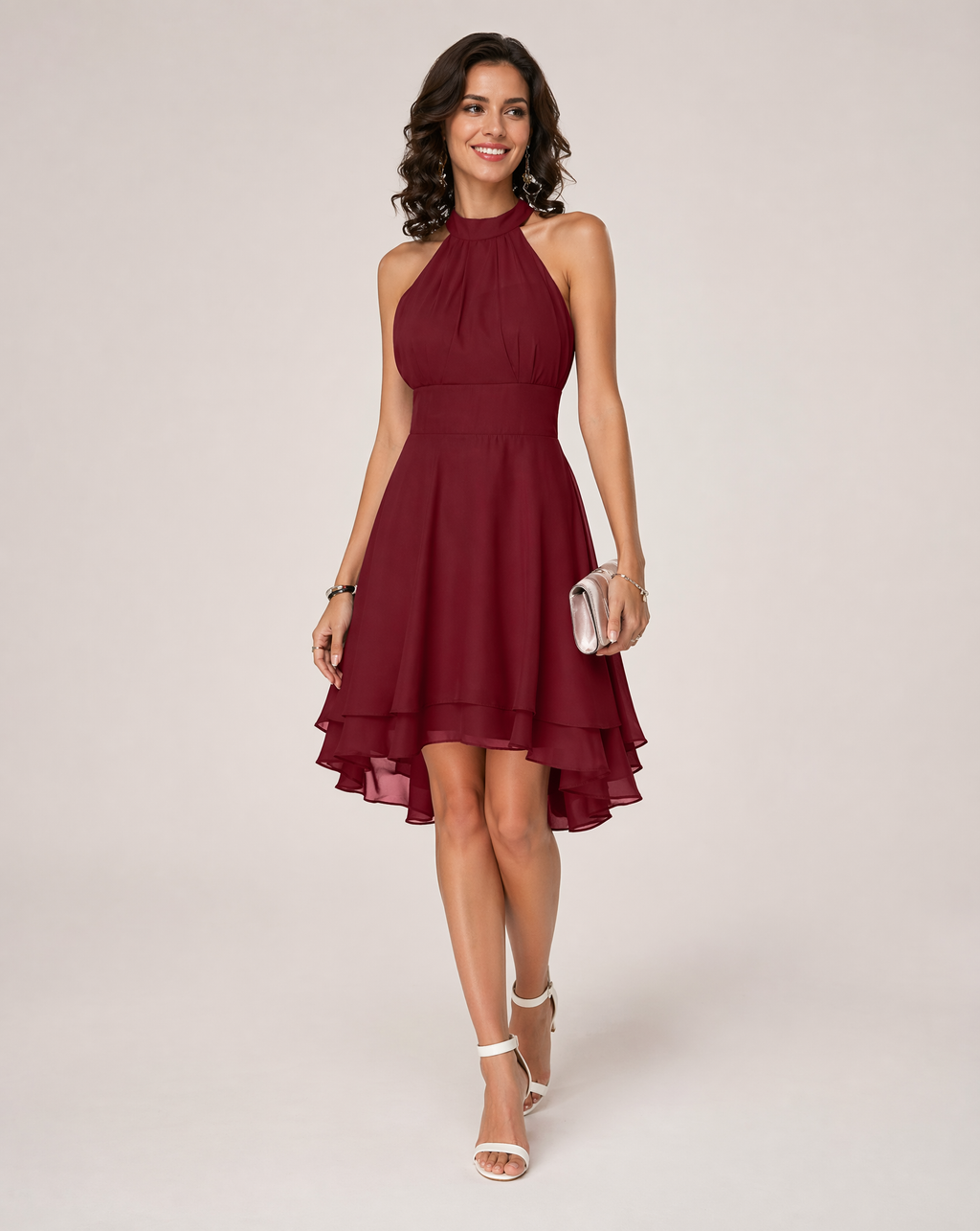 Arielle | Women’s Halter Neck Ruffle Hem Party Dress