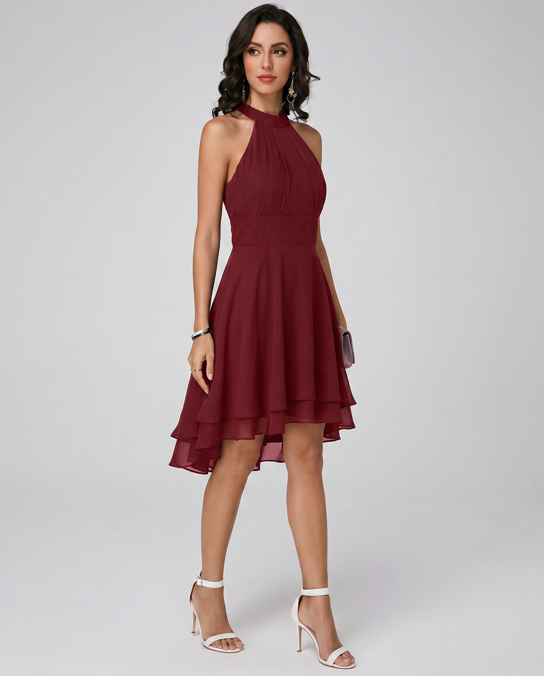 Arielle | Women’s Halter Neck Ruffle Hem Party Dress