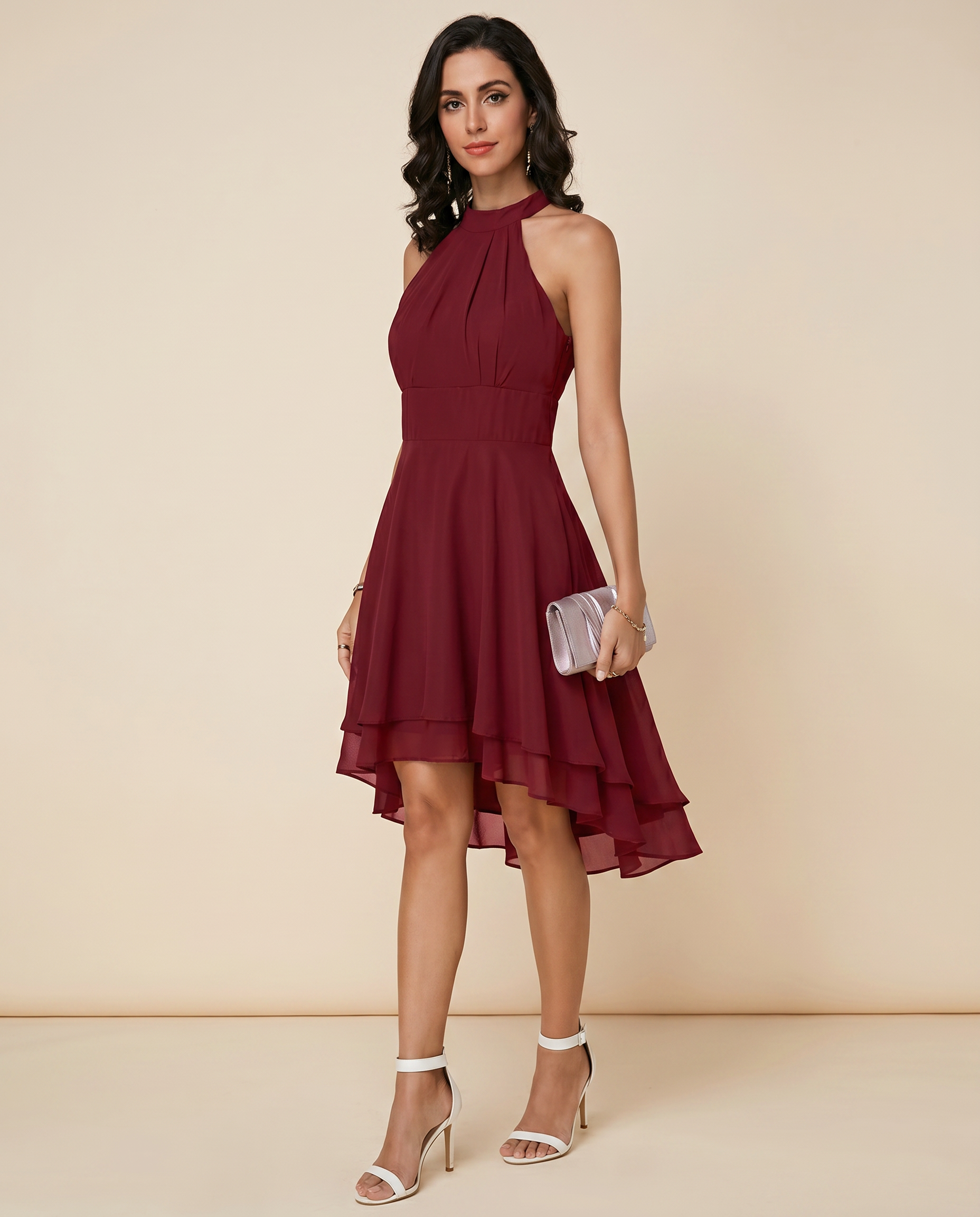 Arielle | Women’s Halter Neck Ruffle Hem Party Dress