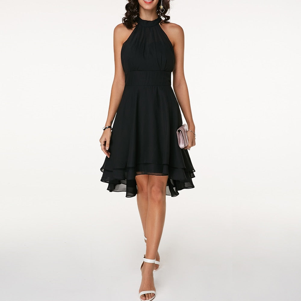 Arielle | Women’s Halter Neck Ruffle Hem Party Dress