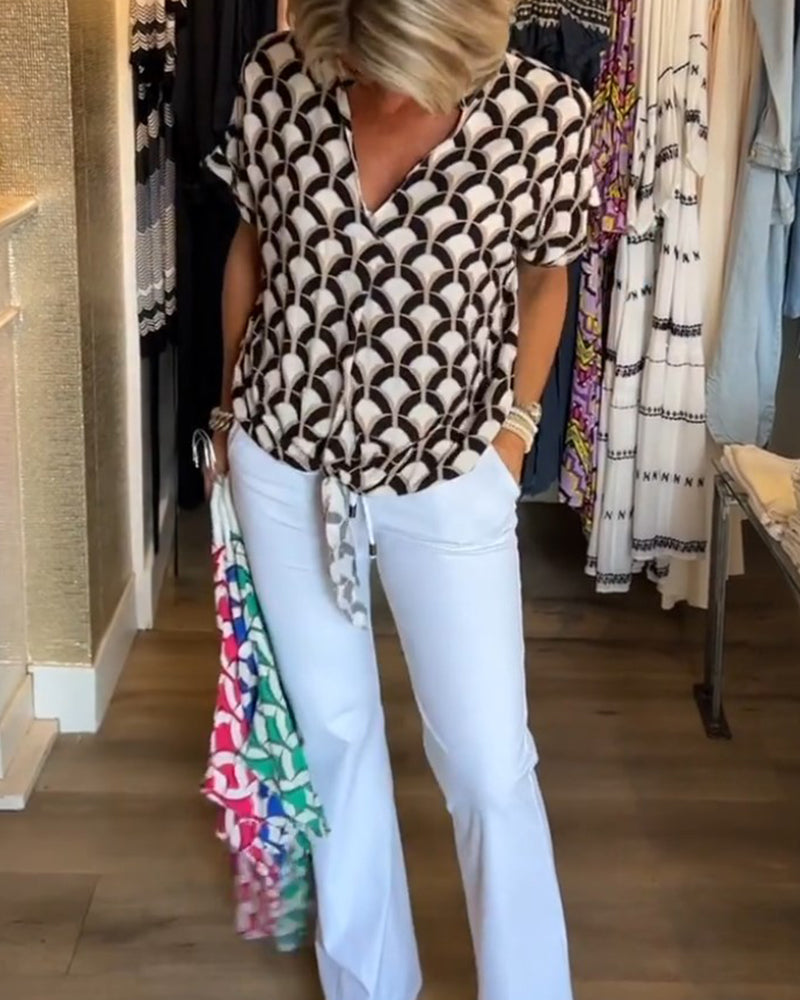 Arleen | Women’s V Neck Geometric Pattern Blouse
