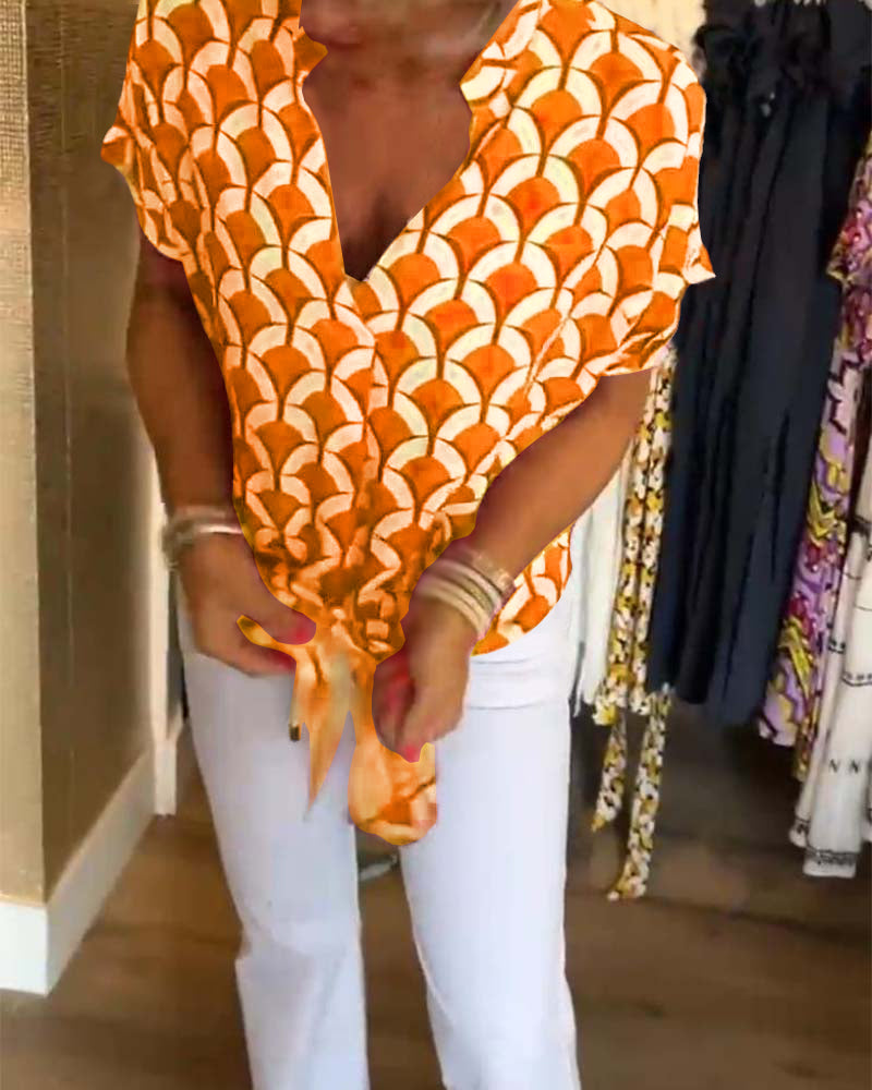 Arleen | Women’s V Neck Geometric Pattern Blouse