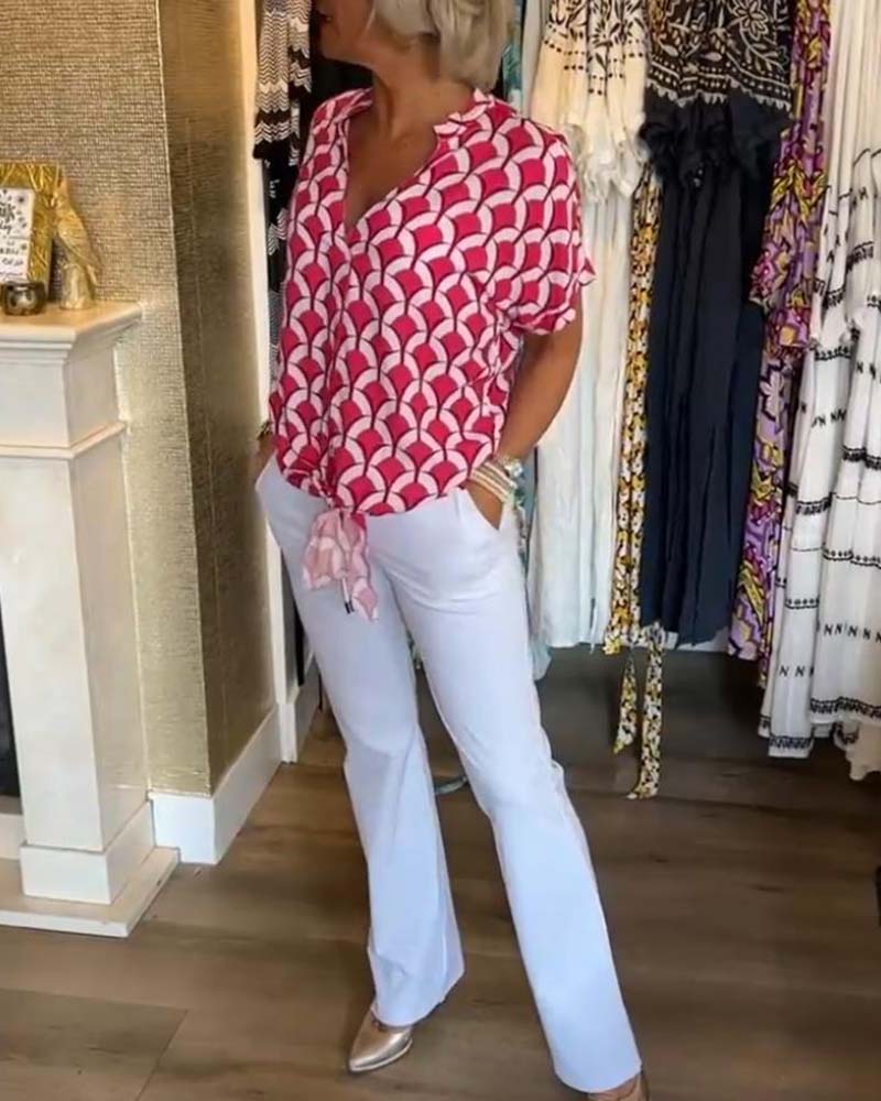Arleen | Women’s V Neck Geometric Pattern Blouse