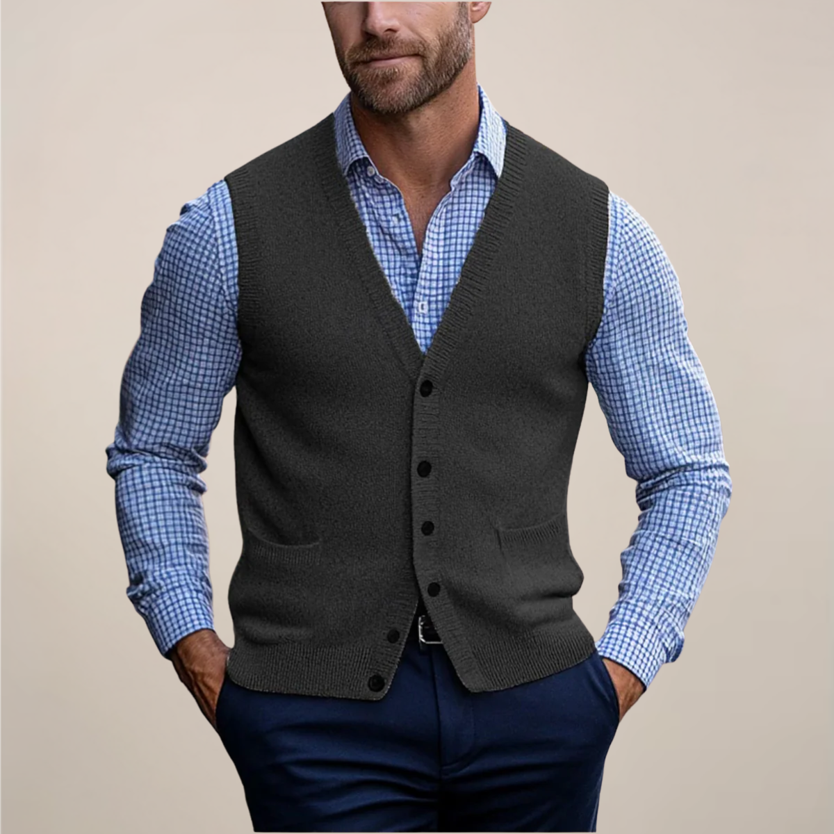 Armand | Men’s V Neck Sleeveless Button Front Vest