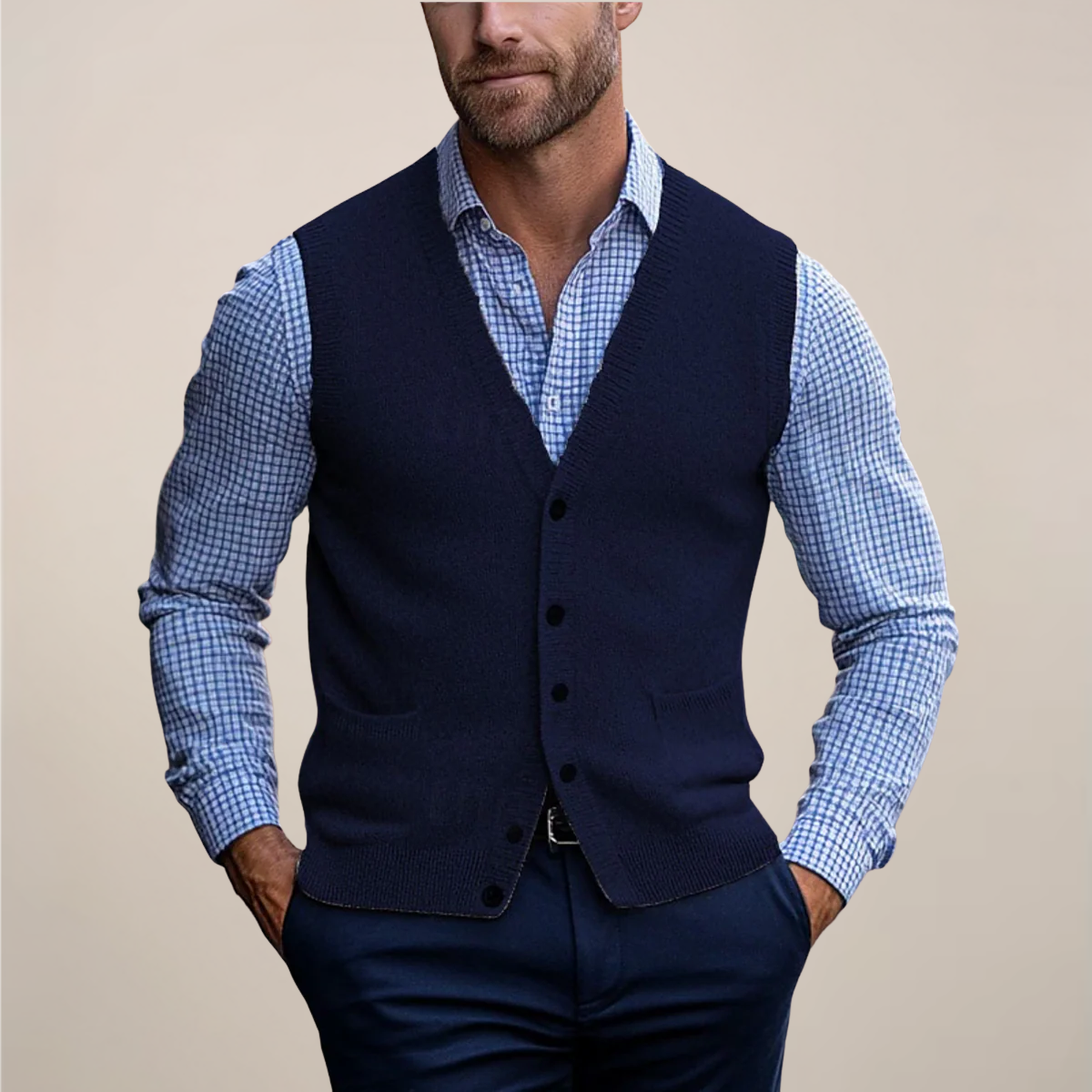 Armand | Men’s V Neck Sleeveless Button Front Vest