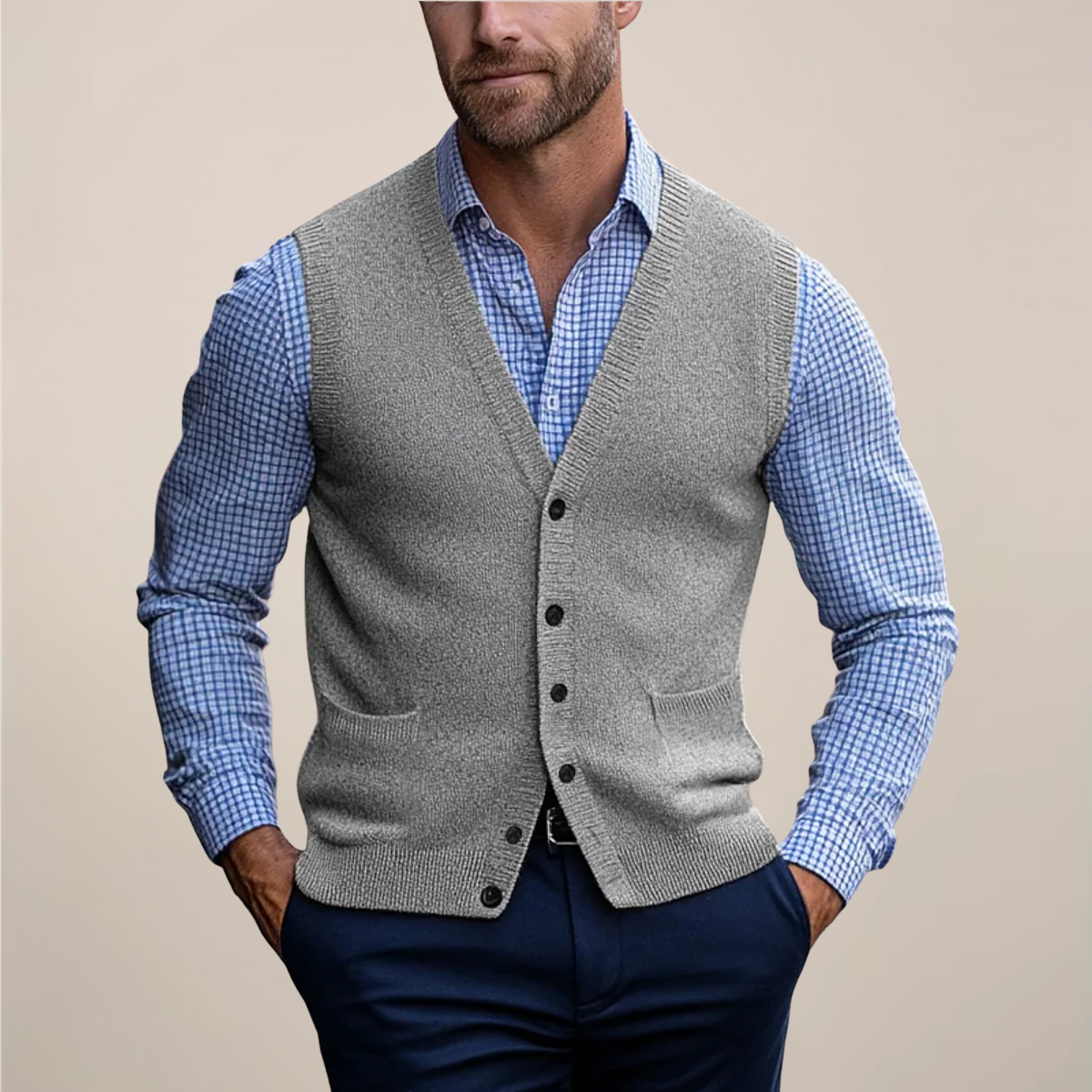 Armand | Men’s V Neck Sleeveless Button Front Vest