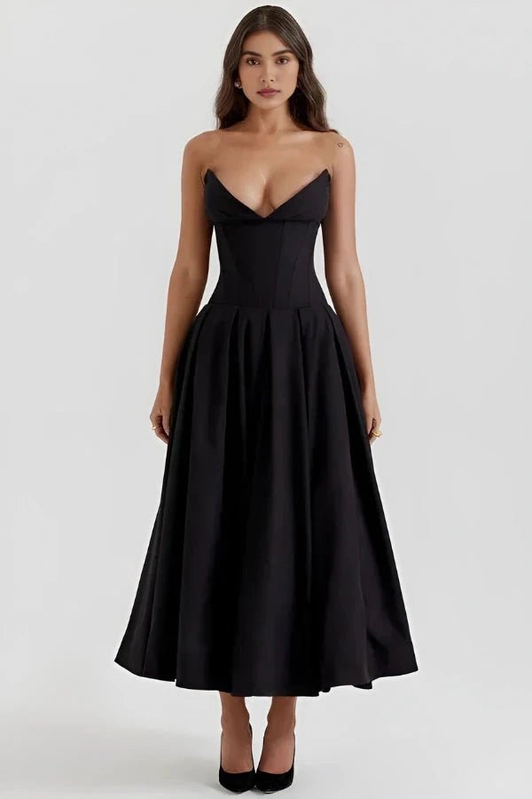 Ashley | Women’s Strapless Corset Style Midi Dress