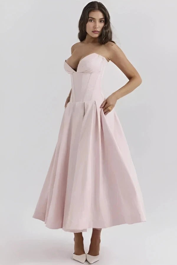 Ashley | Women’s Strapless Corset Style Midi Dress