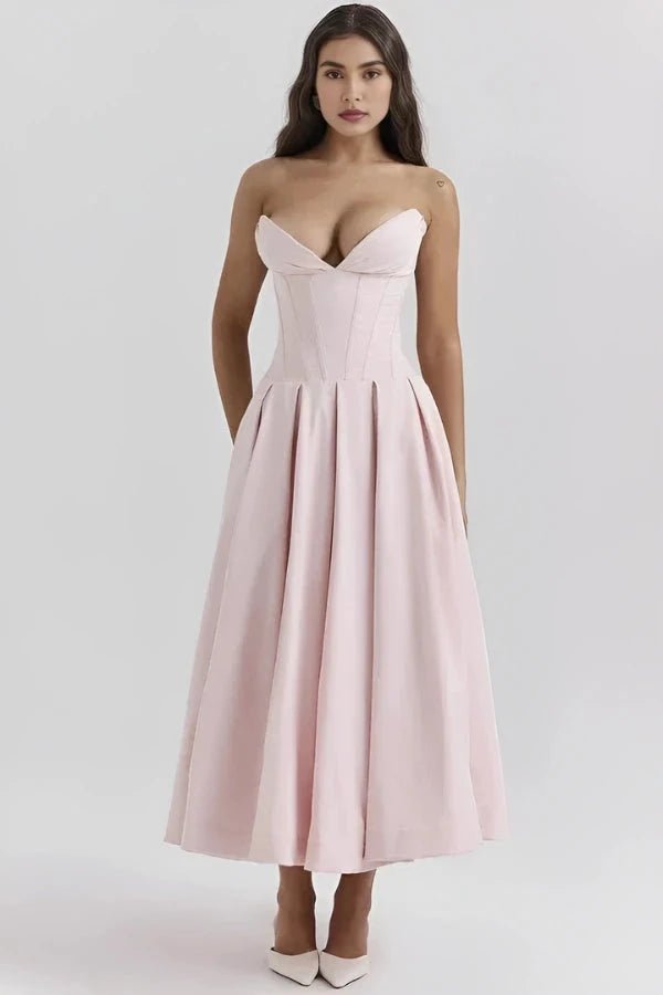 Ashley | Women’s Strapless Corset Style Midi Dress