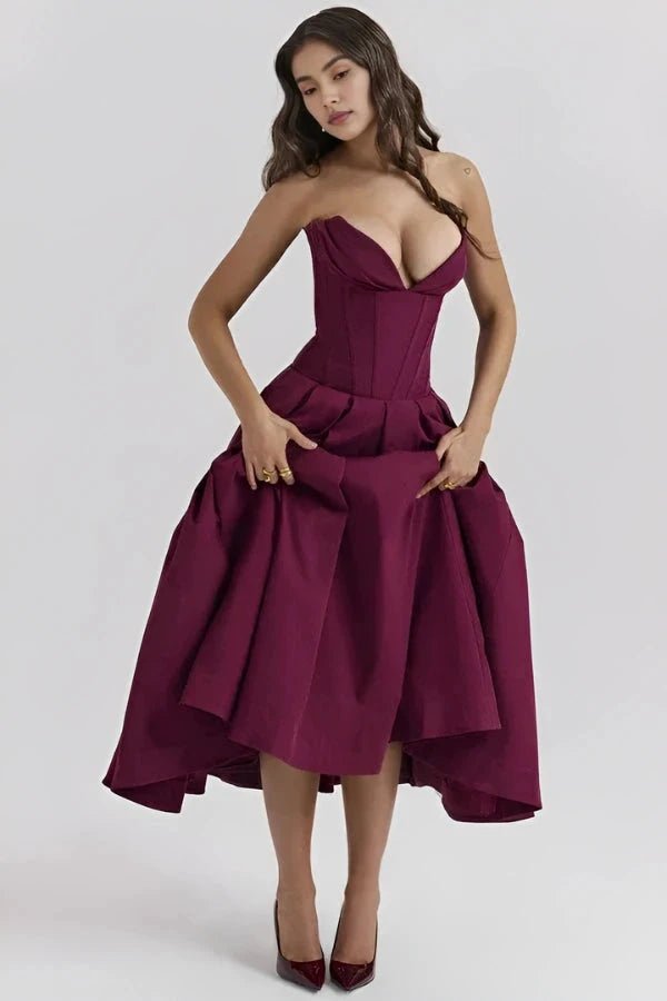 Ashley | Women’s Strapless Corset Style Midi Dress