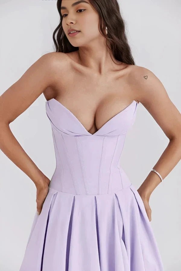 Ashley | Women’s Strapless Corset Style Midi Dress