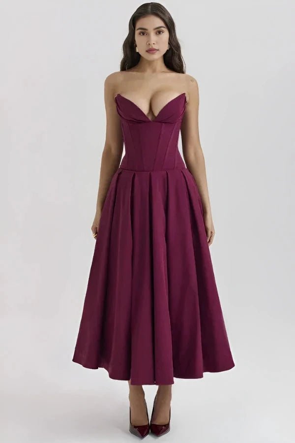 Ashley | Women’s Strapless Corset Style Midi Dress