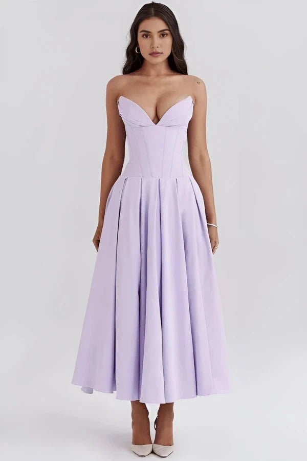 Ashley | Women’s Strapless Corset Style Midi Dress