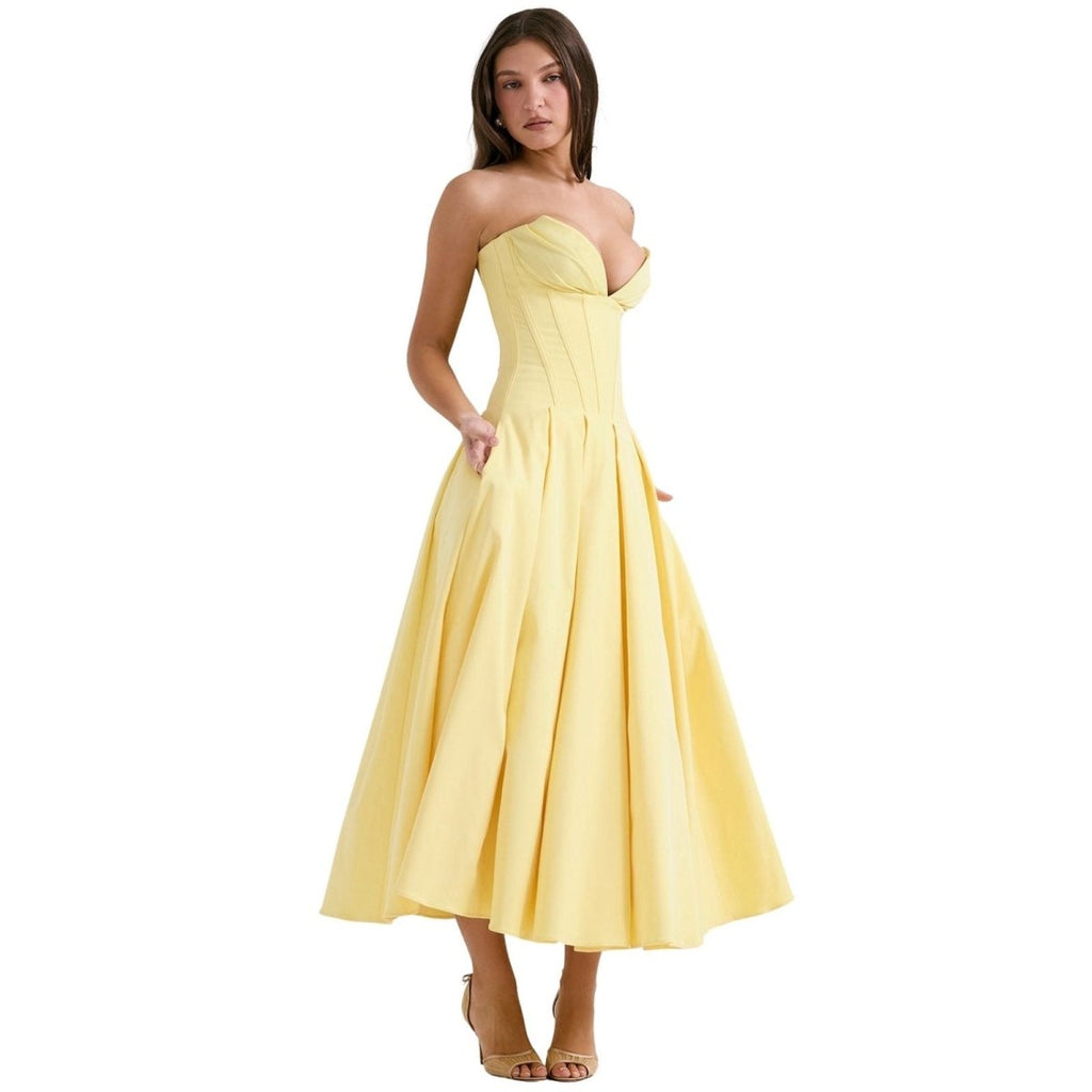 Ashley | Women’s Strapless Corset Style Midi Dress