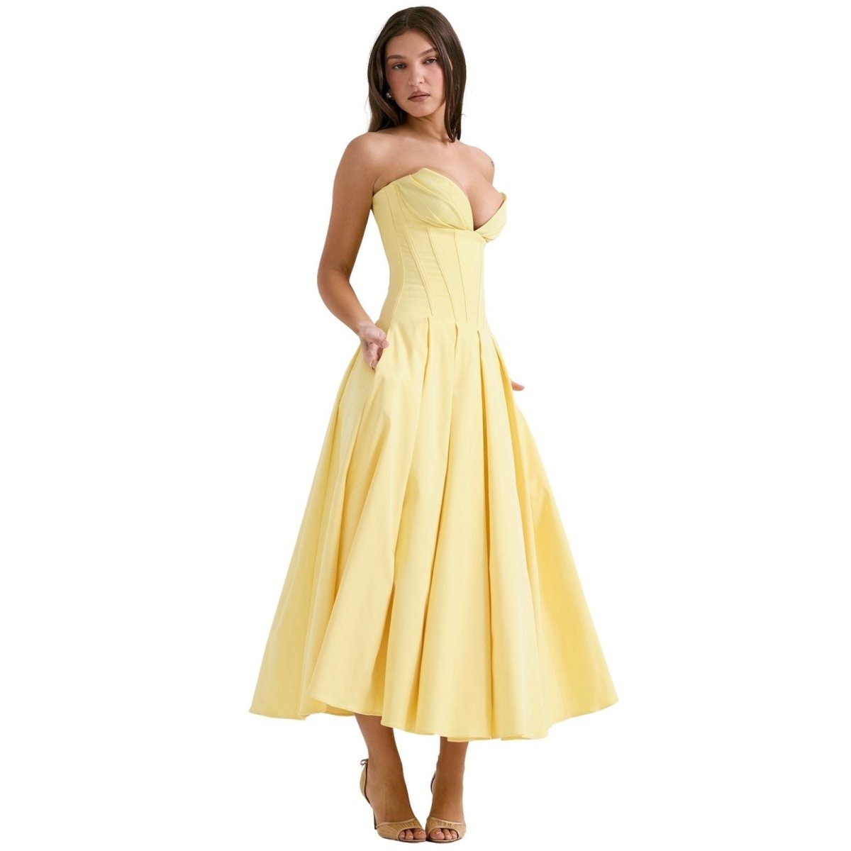 Ashley | Women’s Strapless Corset Style Midi Dress