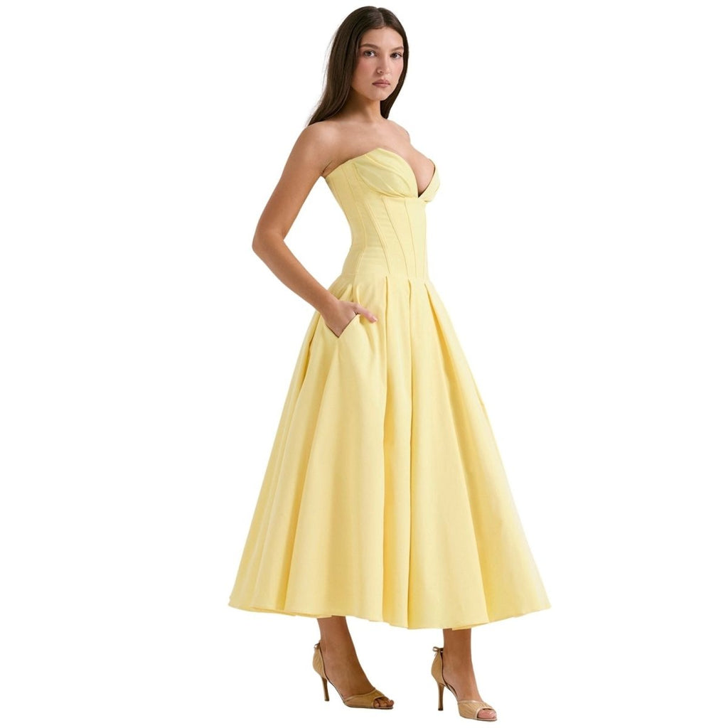 Ashley | Women’s Strapless Corset Style Midi Dress