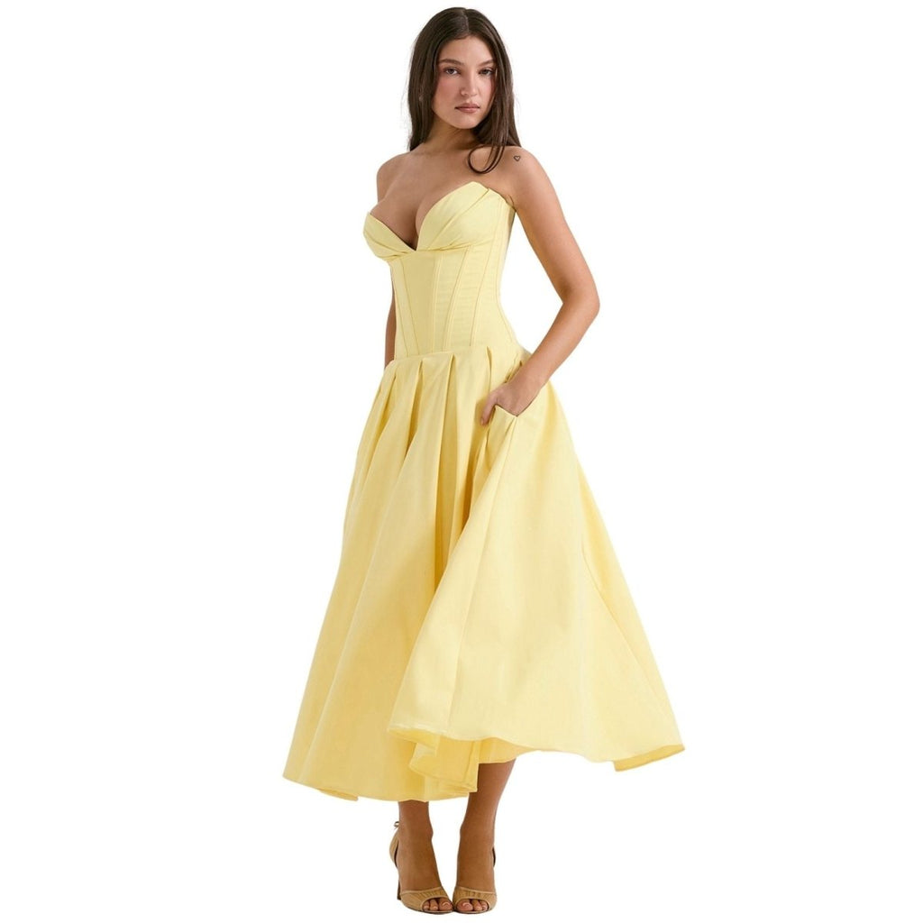 Ashley | Women’s Strapless Corset Style Midi Dress