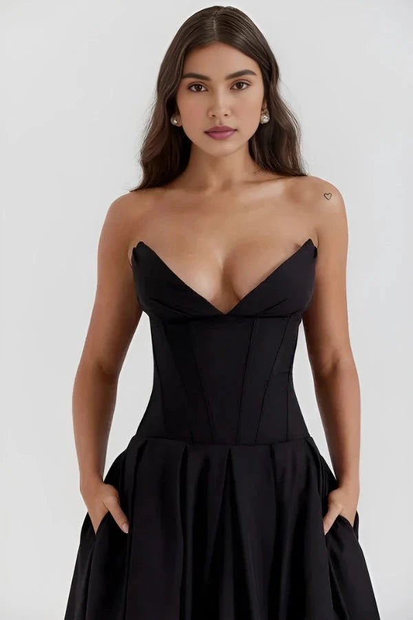 Ashley | Women’s Strapless Corset Style Midi Dress