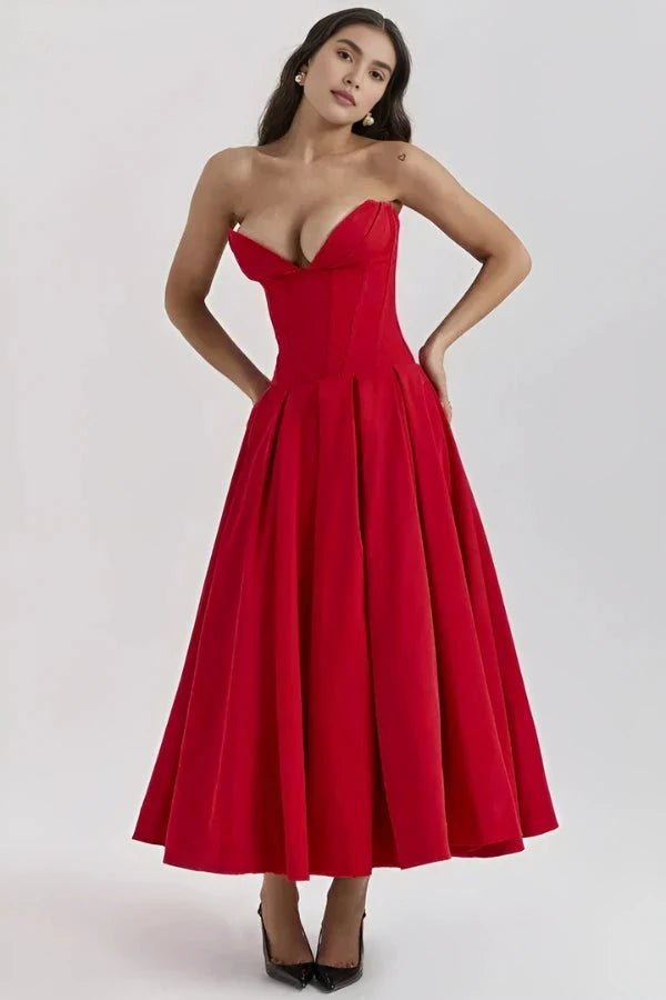 Ashley | Women’s Strapless Corset Style Midi Dress