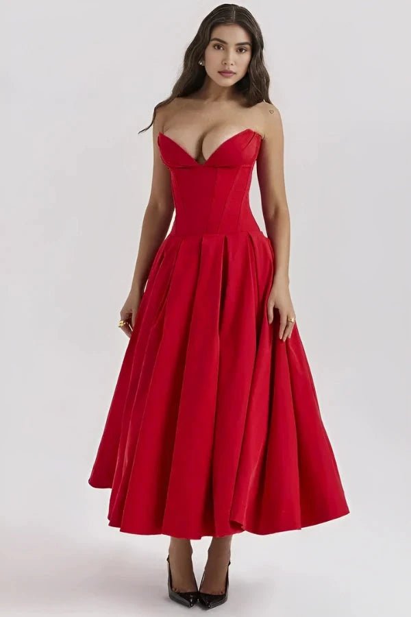 Ashley | Women’s Strapless Corset Style Midi Dress