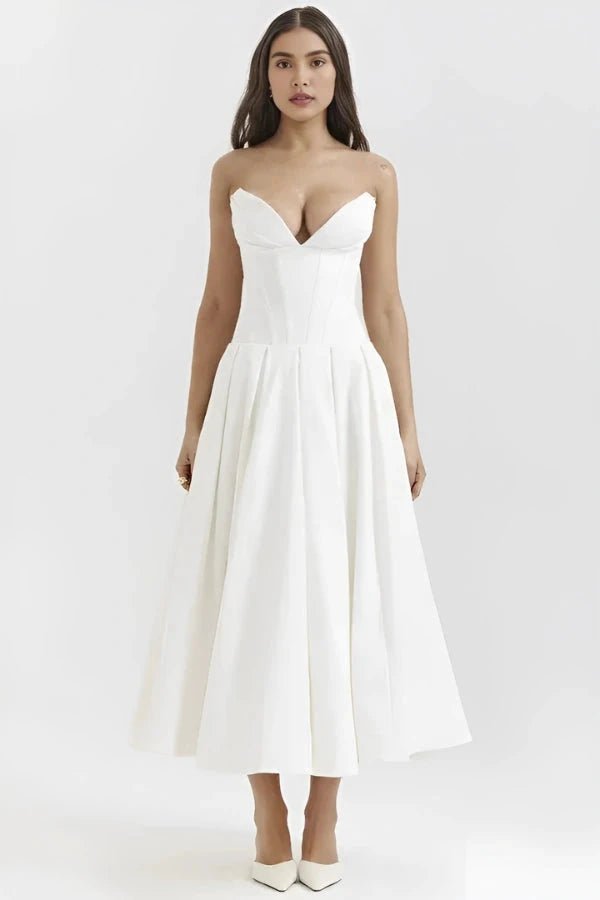 Ashley | Women’s Strapless Corset Style Midi Dress
