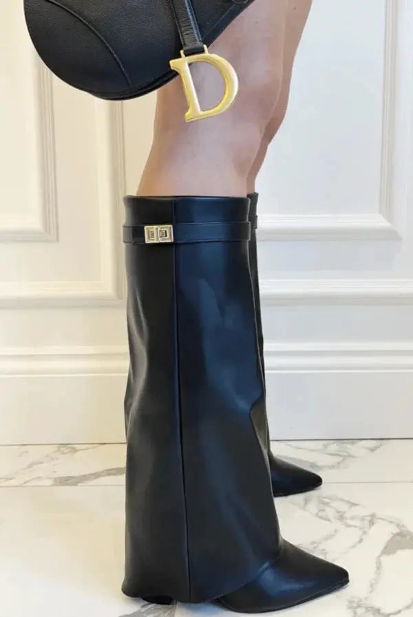 Asia | Women’s Pointed Toe Knee High Block Heel Boots