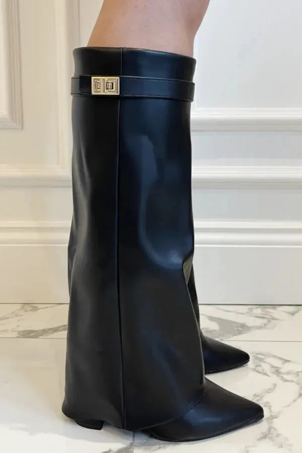 Asia | Women’s Pointed Toe Knee High Block Heel Boots