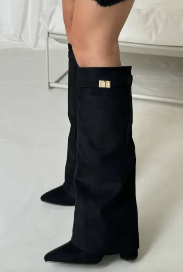 Asia | Women’s Pointed Toe Knee High Block Heel Boots
