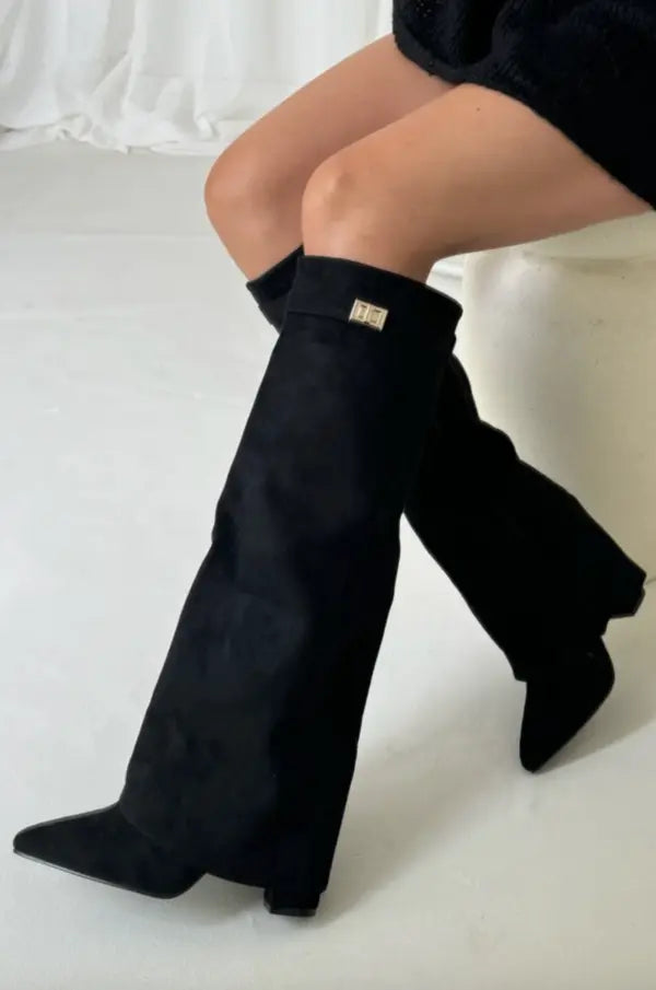 Asia | Women’s Pointed Toe Knee High Block Heel Boots