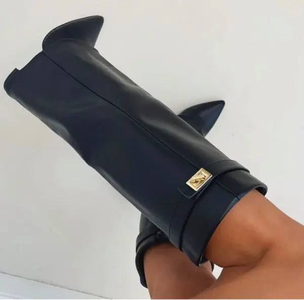 Asia | Women’s Pointed Toe Knee High Block Heel Boots