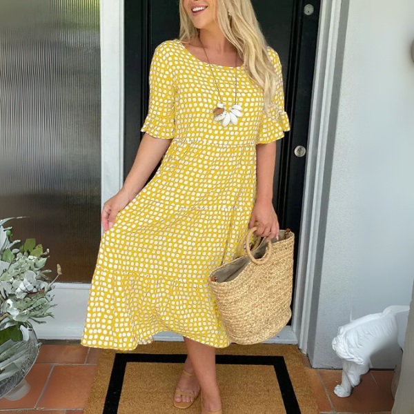 Aubrie | Women’s Short Sleeve Scoop Neck Summer Midi Dress