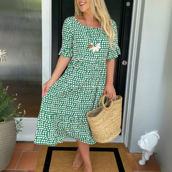 Aubrie | Women’s Short Sleeve Scoop Neck Summer Midi Dress