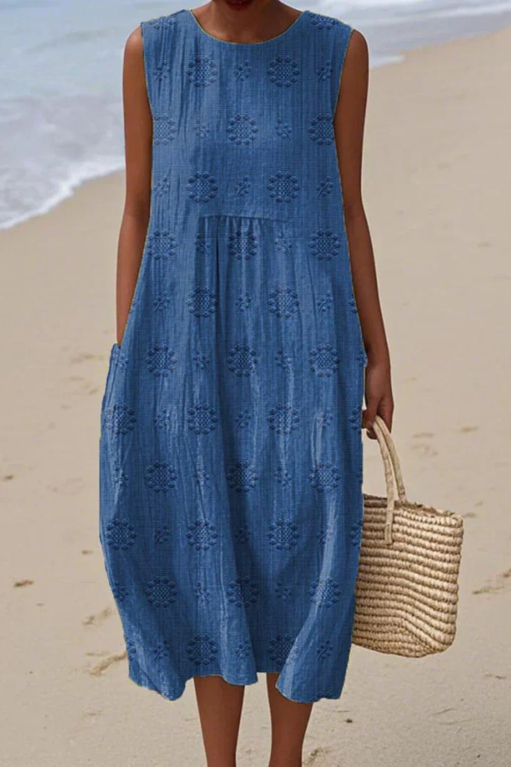 Audrey | Women’s Sleeveless Round Neck Flowy Midi Dress