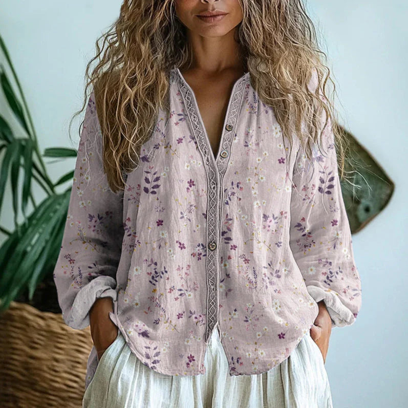 Autumn | Women’s Long Sleeve V Neck Printed Blouse