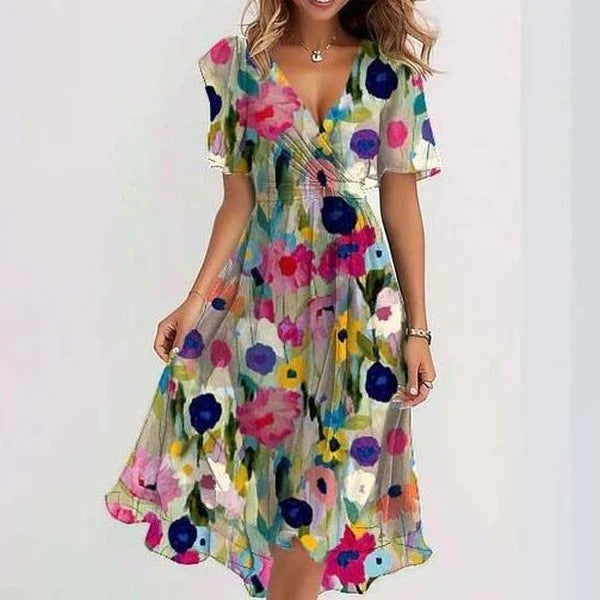 Ayesha | Women’s Flowy Short Sleeve Floral Print Midi Dress