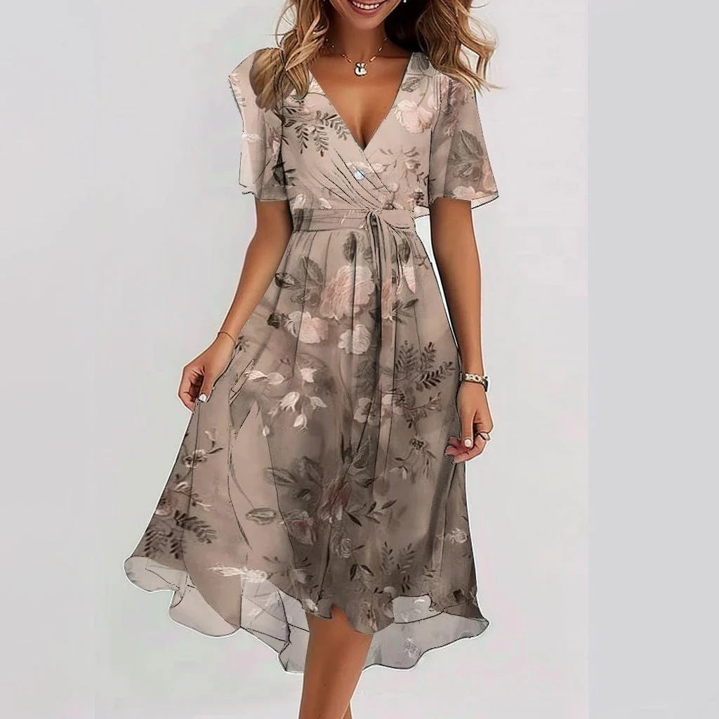 Ayesha | Women’s Flowy Short Sleeve Floral Print Midi Dress