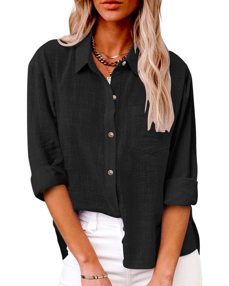 Azure | Women’s Button Down Long Sleeve Turn Down Collar Shirt