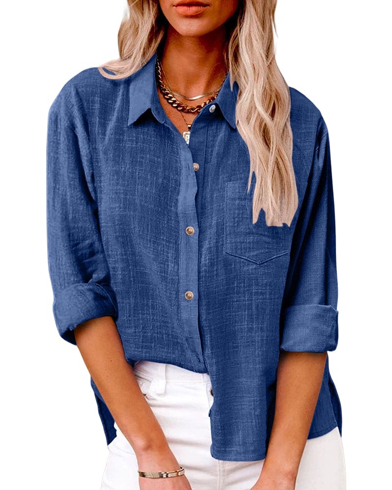 Azure | Women’s Button Down Long Sleeve Turn Down Collar Shirt